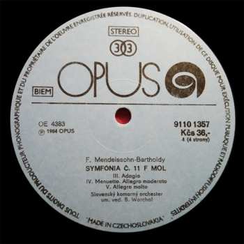 2LP Felix Mendelssohn-Bartholdy: Symphonies For String Orchestra (No. 9 In C Major, No. 10 In B Minor, No. 11 In F Minor) (2xLP)