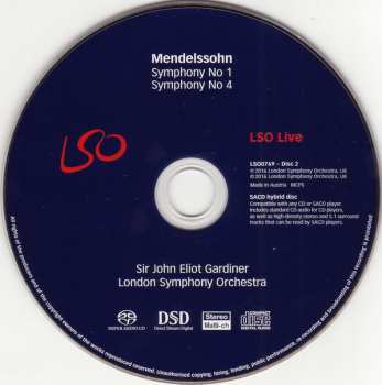 Blu-ray/SACD Felix Mendelssohn-Bartholdy: Symphony No 1 / Symphony No 4 'Italian' 189470