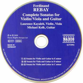 CD Ferdinand Rebay: Sonatas For Violin/Viola And Guitar 345645