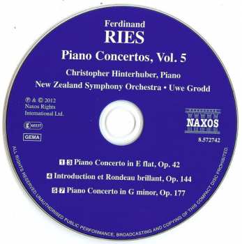CD Ferdinand Ries: Piano Concertos (Op. 42 And Op. 177 Introduction Et Rondeau Brillant) 123085