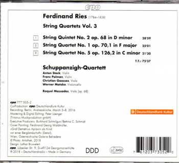 CD Ferdinand Ries: String Quartets Vol. 3 315913