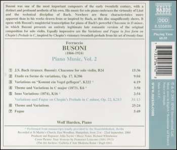 CD Ferruccio Busoni: Piano Music Vol. 2 (Variations And Fugue On Chopin's Prelude In C Minor / Transcription Of J. S. Bach's Chaconne For Solo Violin) 306249