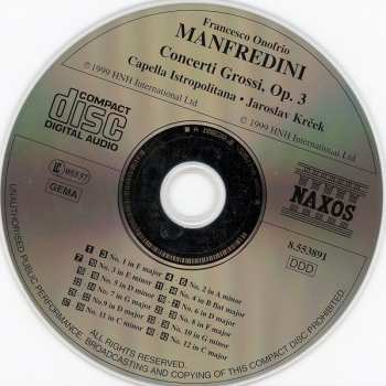 CD Francesco Manfredini: Concerti Grossi, Op. 3 Nos. 1-12 337246