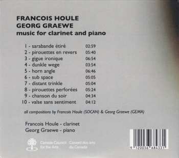 CD François Houle: Music For Clarinet And Piano