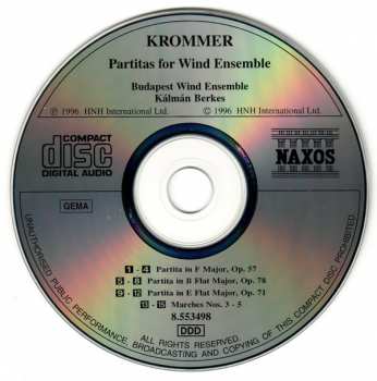 CD František Vincenc Kramář - Krommer: Partitas For Wind Ensemble (Harmonie Musik) 175122