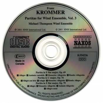 CD František Vincenc Kramář - Krommer: Partitas For Wind Ensemble, Vol. 3 (Opp. 69, 76 and 79) 288880