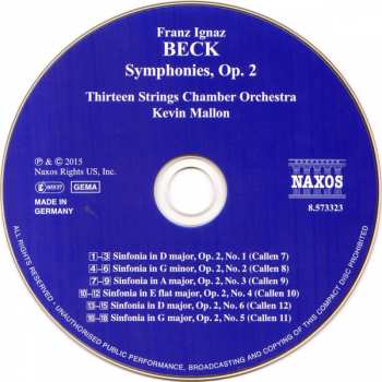 CD Franz Ignaz Beck: Symphonies, Op. 2 318184