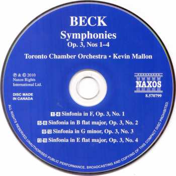CD Franz Ignaz Beck: Symphonies Op. 3, Nos. 1-4 312219