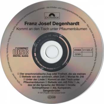 CD Franz Josef Degenhardt: Kommt  An Den Tisch Unter Pflaumenbäumen 149601