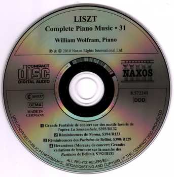 CD Franz Liszt: Bellini Operas: Reminiscences And Fantasy Hexaméron 313891