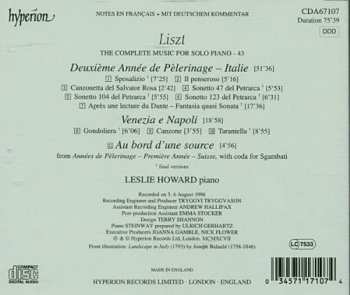 CD Franz Liszt: Deuxième Année De Pèlerinage - Italie / Venezia E Napoli 306325