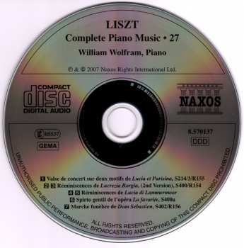 CD Franz Liszt: Donizetti Operatic Reminiscences And Transcriptions (Lucia Di Lammermoor • Lucrezia Borgia) 331652