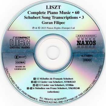 CD Franz Liszt: Liszt Piano Music • 60 - Schubert Song Transcriptions • 3 451949