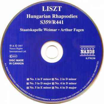 CD Franz Liszt: Hungarian Rhapsodies, Nos. 1-6 302928