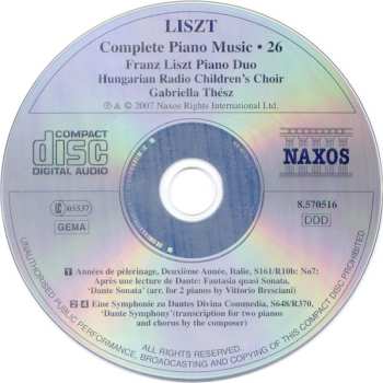 CD Franz Liszt: Music For Two Pianos: Dante Symphony; Dante Sonata 472783