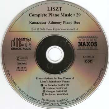CD Franz Liszt: Music For Two Pianos: Les Préludes • Orpheus • Mazeppa • Die Ideale 309439