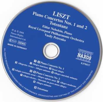 CD Franz Liszt: Piano Concertos Nos. 1 And 2 / Totentanz 302994