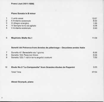 CD Franz Liszt: Sonata In B Minor, Petrarch Sonnets, Mephisto-Waltz, La Campanella 155166