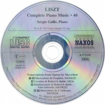CD Franz Liszt: Transcriptions From Operas By Meyerbeer 346919