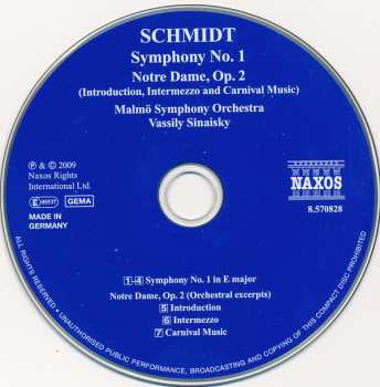 CD Franz Schmidt: Symphony No. 1 Notre Dame (Introduction, Intermezzo And Carnival Music) 111727