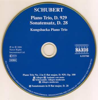 CD Franz Schubert: Piano Trio, D. 929 • Sonatensatz, D. 28 180811