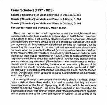 CD Franz Schubert: Sonatas (Sonatinas) For Violin And Piano D. 384 • D. 385 • D. 408 / Fantasy D. 934 264843