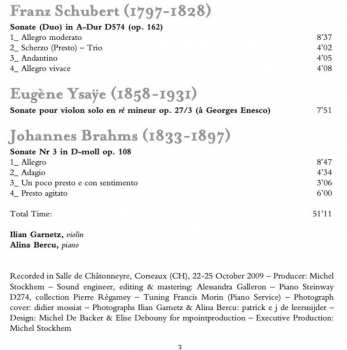 CD Franz Schubert: Sonate Duo D574,  Sonate Op. 27 No. 3, Sonate No. 3 Op. 108 315822