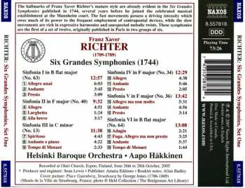 CD Franz Xaver Richter: Grandes Symphonies (1744) Nos. 1-6 (Set 1) 375176