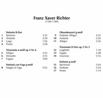 CD Franz Xaver Richter: Sinfonias, Sonatas & Oboe Concerto 310770