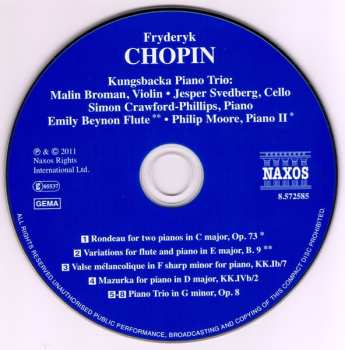 CD Frédéric Chopin: Piano Trio, Op. 8 • Variations For Flute And Piano • Rondeau For Two Pianos 321434