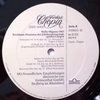 LP Frédéric Chopin: Welte Mignon / Konzert Für Klavier Und Orchester (Auslese '81) 121166
