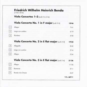 CD Friedrich Wilhelm Heinrich Benda: Viola Concertos 1-3 191193