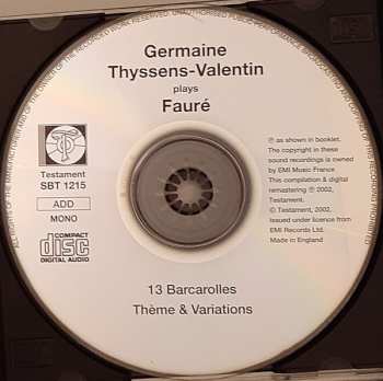 CD Gabriel Fauré: 13 Barcarolles · Thème & Variations 303256