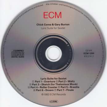 CD Gary Burton / Chick Corea: Lyric Suite For Sextet 275231