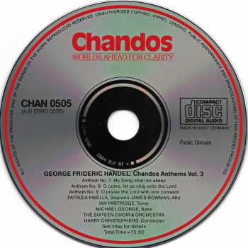 CD Georg Friedrich Händel: Chandos Anthems Volume 3 - Nos. 7, 8 & 9 323164