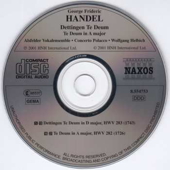 CD Georg Friedrich Händel: Dettingen. Te Deum In A Major 175790