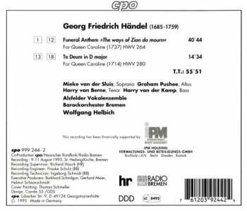CD Georg Friedrich Händel: Funeral Anthem For Queen Caroline / Caroline Te Deum 422520