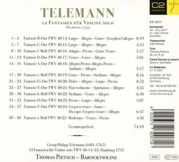 CD Georg Philipp Telemann: 12 Fantasien Für Violine Solo 356258