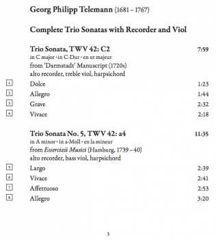 CD Georg Philipp Telemann: Complete Trio Sonatas With Recorder And Viol 309314