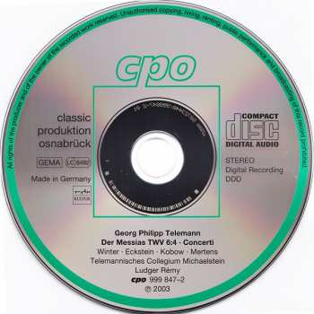 CD Georg Philipp Telemann: Der Messias. Concerti 112450