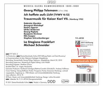 CD Georg Philipp Telemann: Ich Hoffete Aufs Licht (Funeral Music For Emperor Karl VII) 120988