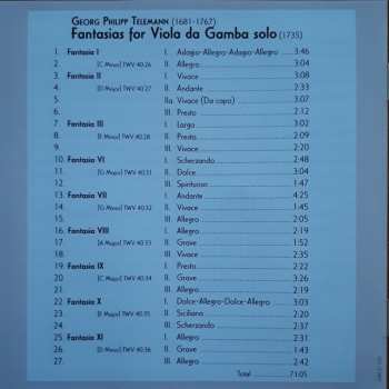 CD Georg Philipp Telemann: Fantasias For Viola Da Gamba 436819