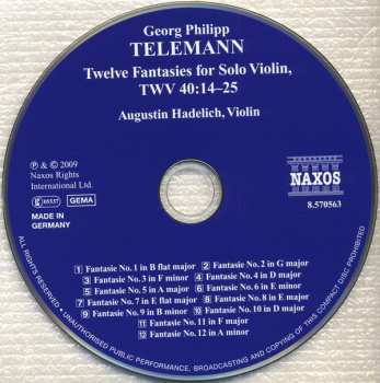 CD Georg Philipp Telemann: Twelve Fantasies For Solo Violin 120278