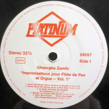 LP Gheorghe Zamfir: Improvisations Pour Flute De Pan Et Orgue - Vol. 1 487002