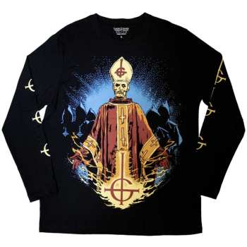 Merch Ghost: Ghost Unisex Long Sleeve T-shirt: Papa & Radient Ghouls (back & Sleeve Print) (small) S