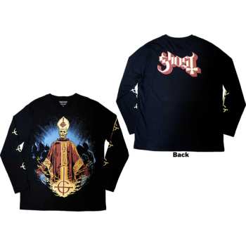 Merch Ghost: Ghost Unisex Long Sleeve T-shirt: Papa & Radient Ghouls (back & Sleeve Print) (small) S