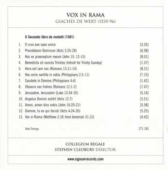 CD Giaches De Wert: Vox In Rama (Il Secondo Libro De Motetti) 321768