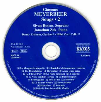 CD Giacomo Meyerbeer: Songs • 2 278232