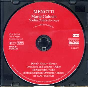 2CD Gian Carlo Menotti: Maria Golovin / Violin Concerto 310702
