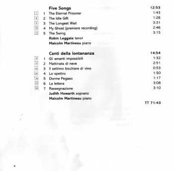 CD Gian Carlo Menotti: Martin's Lie (Church Opera) /  Five Songs / Canti Della Lontananza 320688